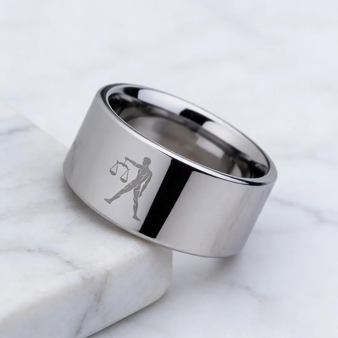 4MM 6MM 8MM 10MM Silver Flat Tungsten Wedding Bands Zodiac Libra Laser Couple Tungsten Carbide Rings