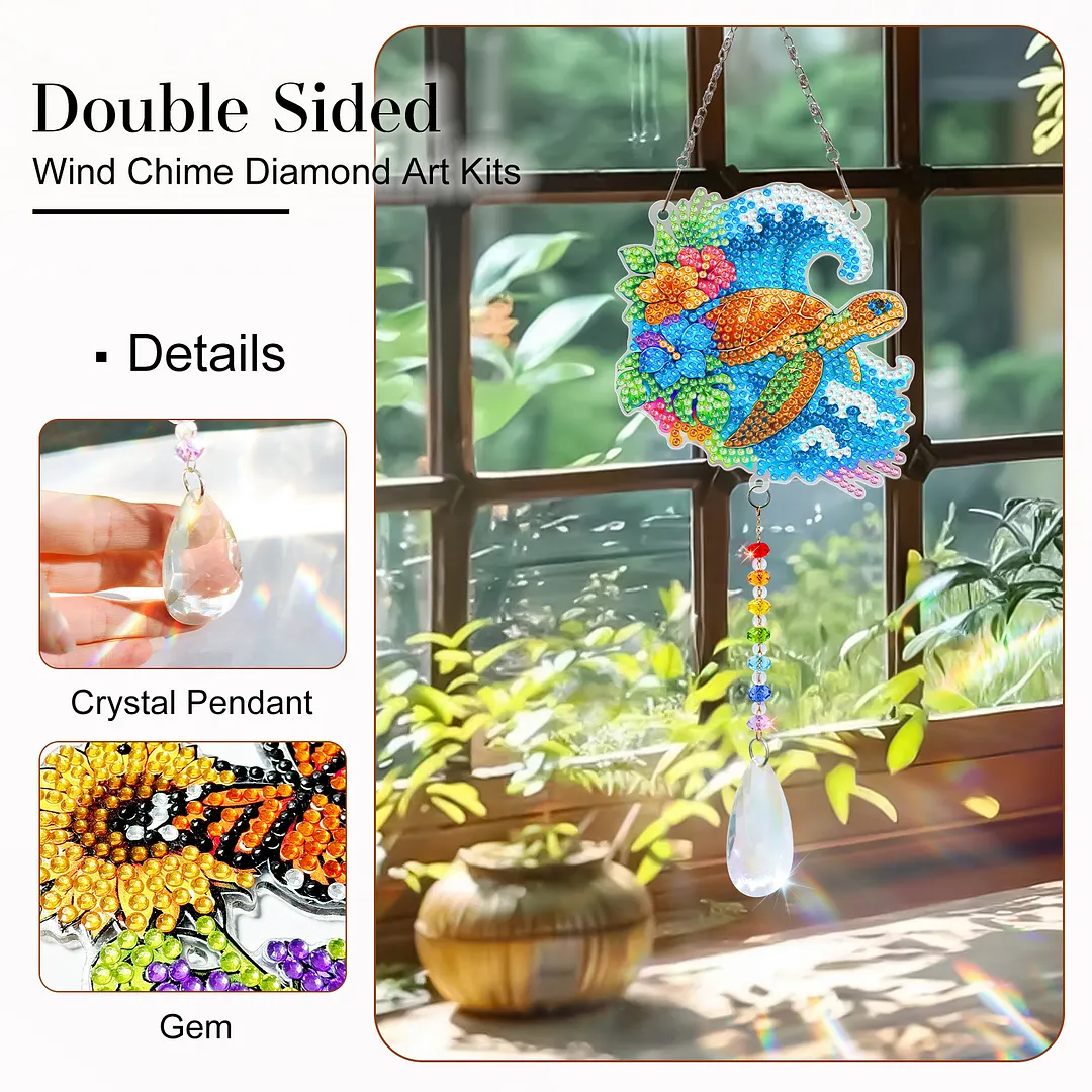 2Pcs Sea Turtles and Elk DIY Double-Sided Diamond Painting Hanging Kits Diamond Painting Suncatcher Craft Kit for Home Garden Wall Decor Gift