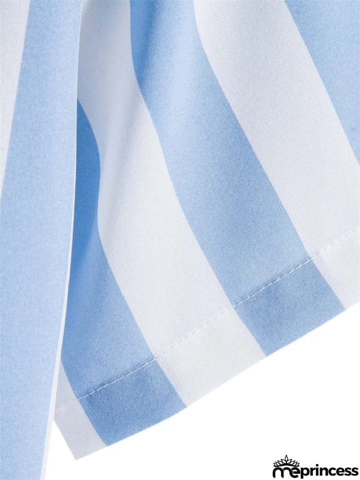 Men's Vertical Striped Button Down Aloha Shirt for Beach