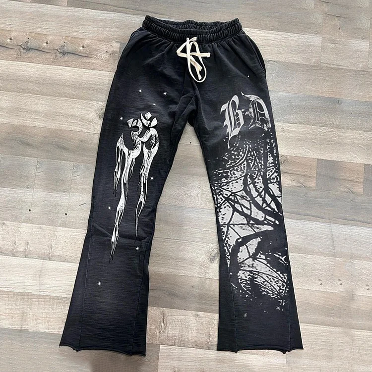 Vintage Street Spider Flame Graphic Flared Sweatpants