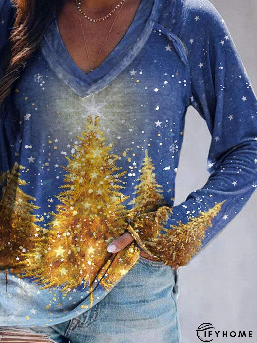 V Neck Plants Loose Tunic Top | IFYHOME