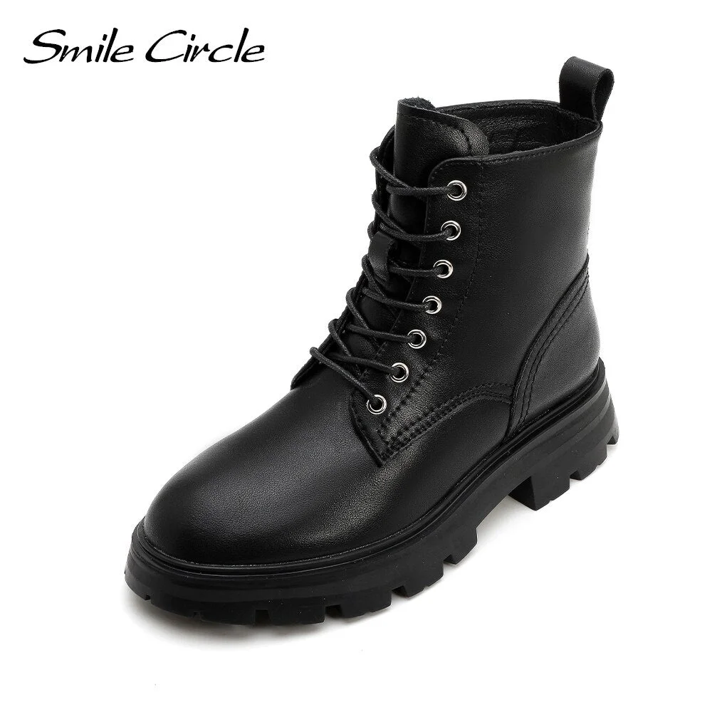 Smile Circle Motorcycle Boots Ankle Boots Women Platform Boots Short Boots 2021 Autumn Casual Ladies Shoes Booties femme
