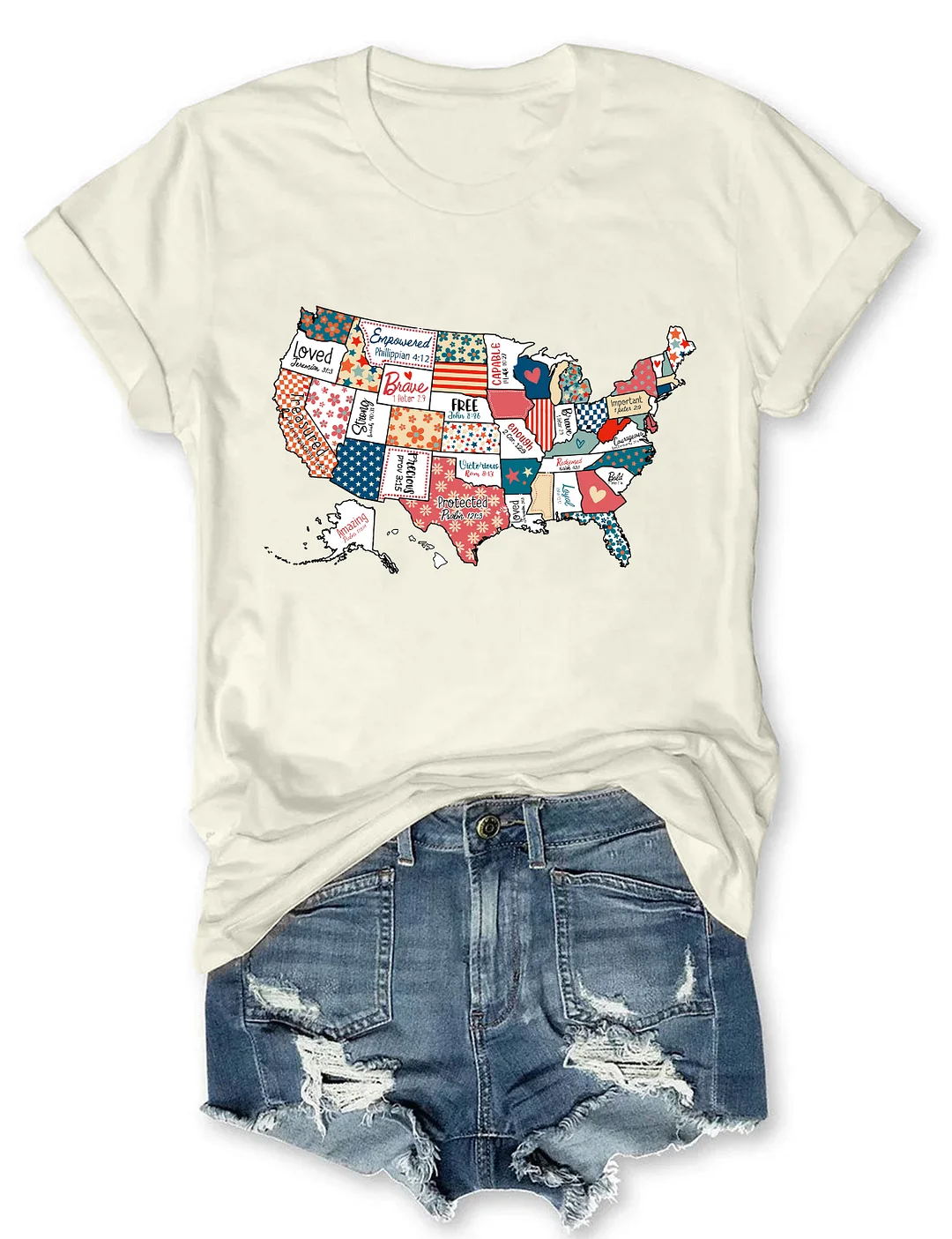 America USA Map Religious 4th Of July T-shirt