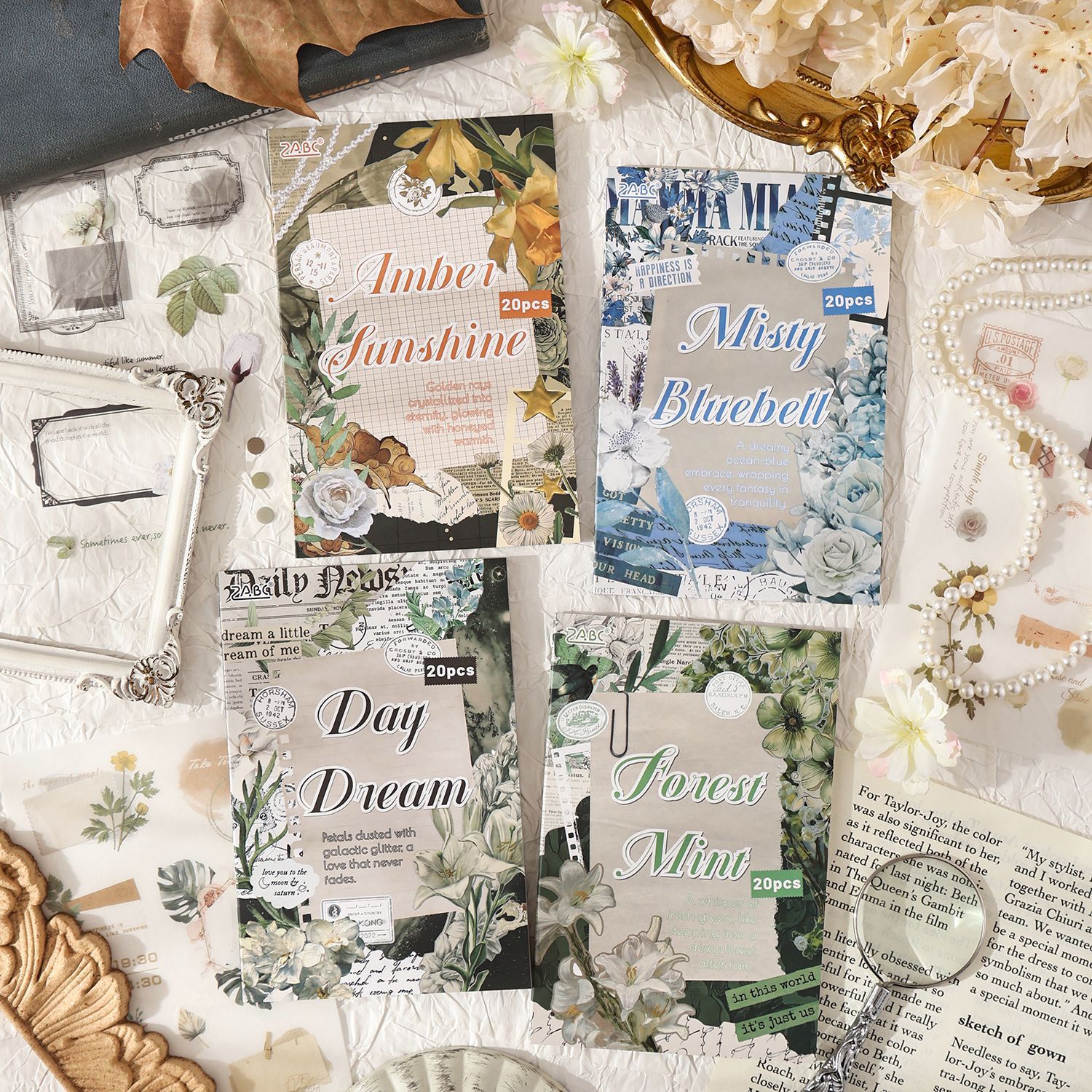 스티커북 - 꽃 속의 시 시리즈 빈티지 꽃 라벨