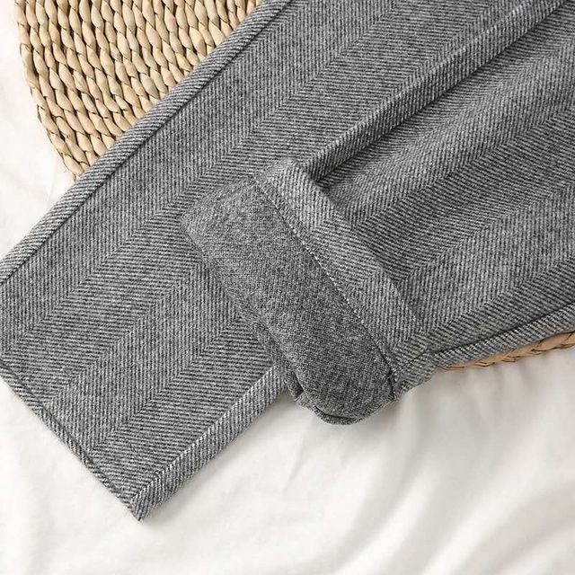 Fashion Herringbone Pattern Wool High Waist Loose Casual Suit Pencil Pants