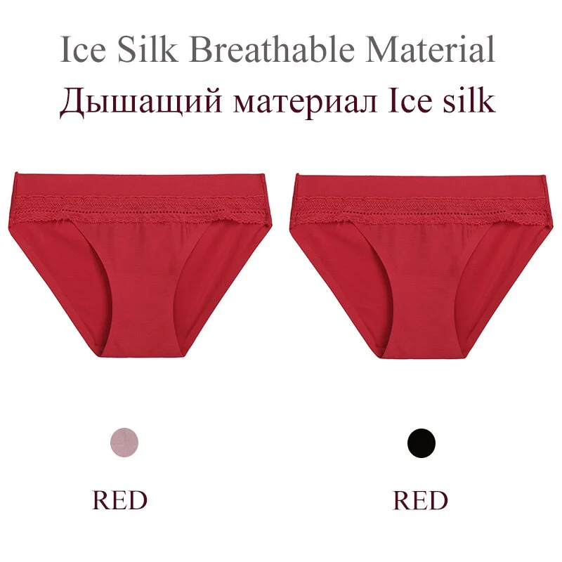 FINETOO 2PCS/Set Woman Lace Sexy Panties Ice Silk Women Underwear Seamless Low-Rise Lingerie Female Breathable Girls Panty 2021