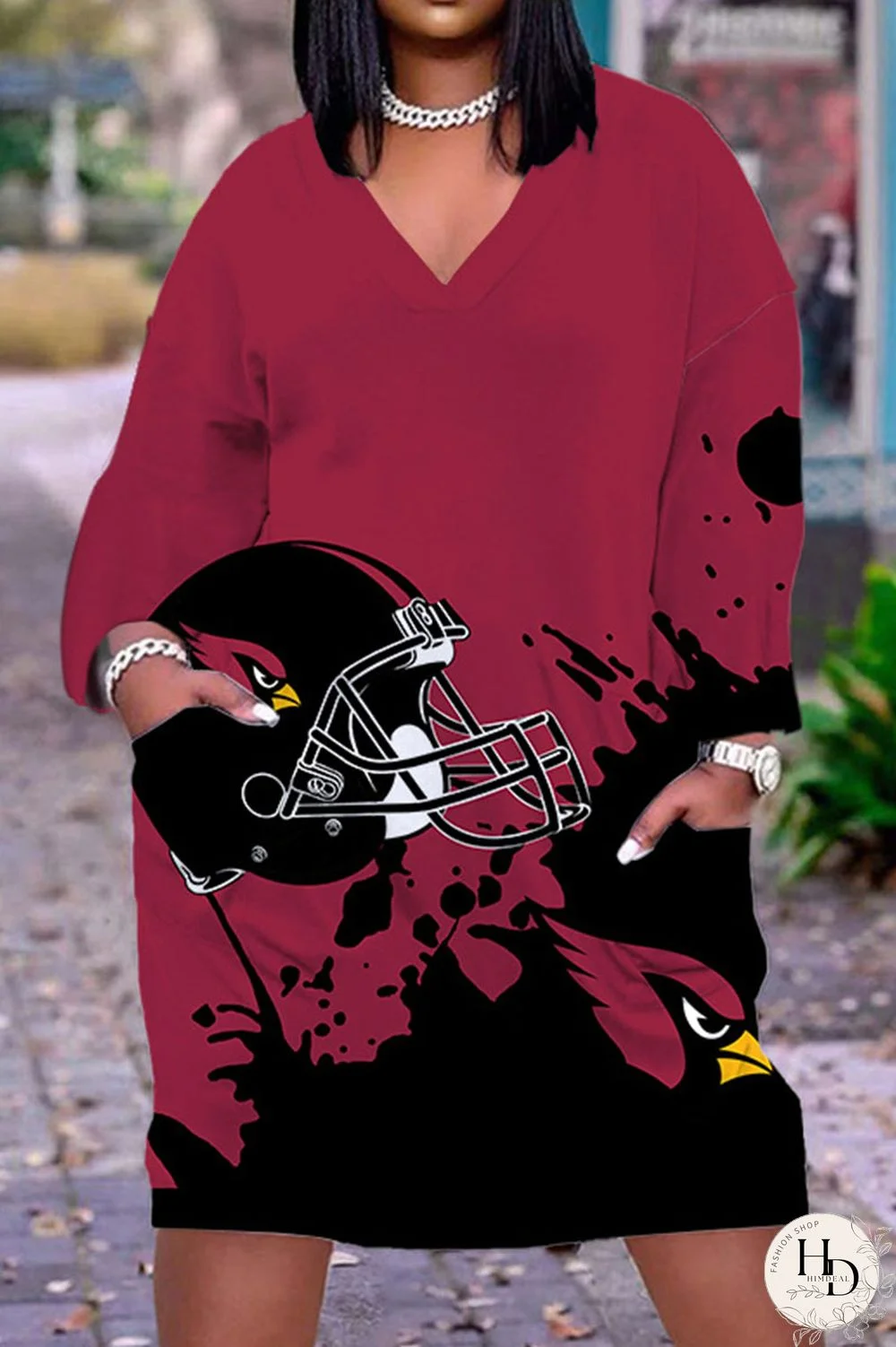 Black Yellow Casual Print Patchwork V Neck Straight Dresses