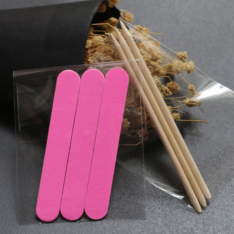 3pcs Nail Files+3pcs Wood Stick Manicure essential tools Nail art Cuticle Pusher Remover Manicure Pedicure Care Stick