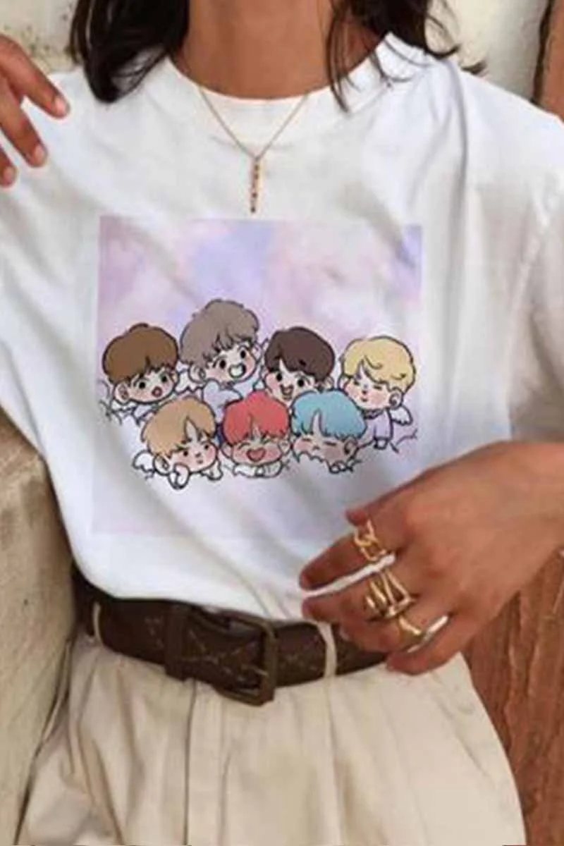 Abebey Cute Colorful Letters Print Short Sleeve Tops