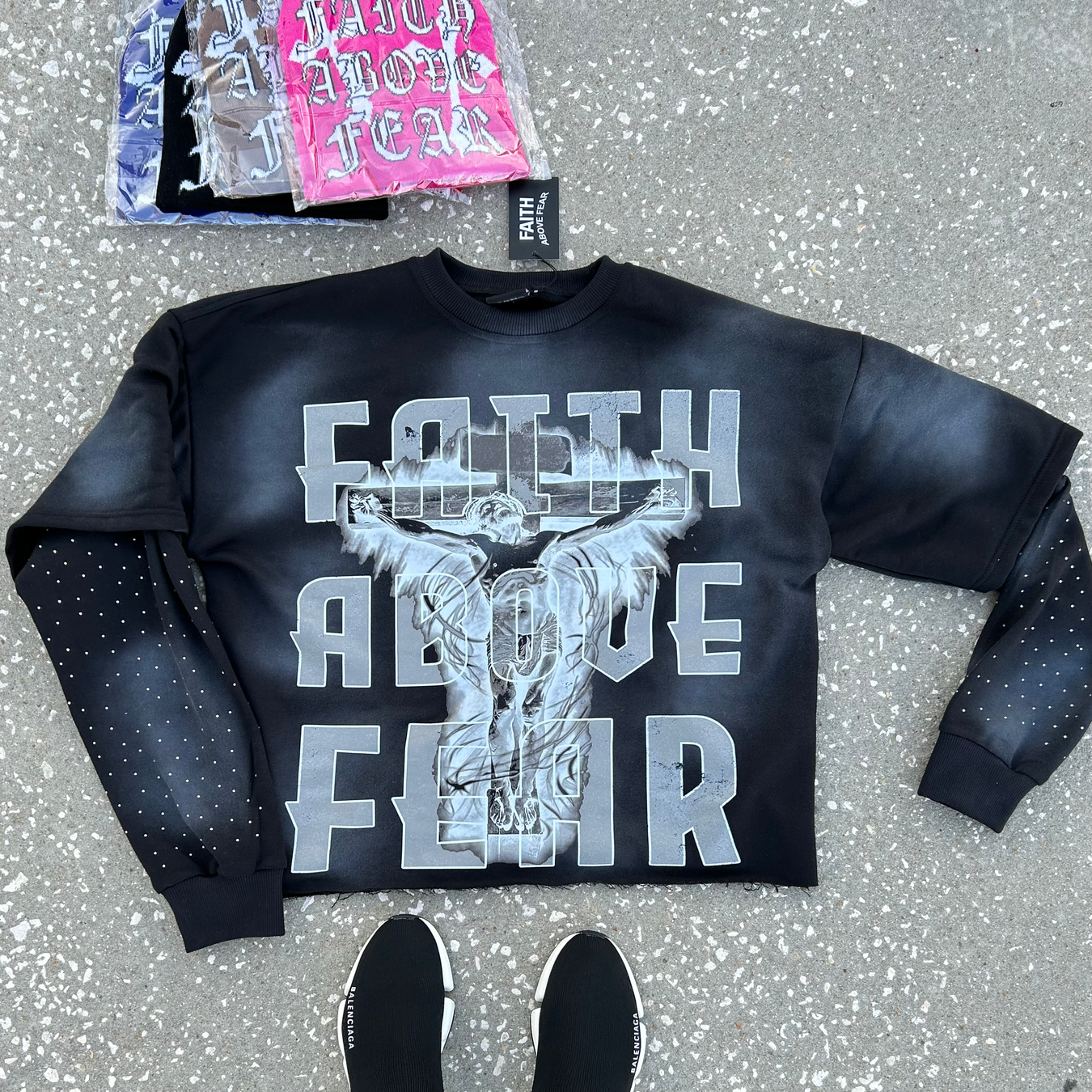 Fashion retro round neck rhinestone hoodie