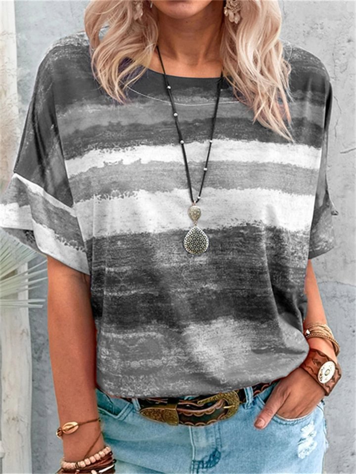 Women's Summer Gradient Collision Color Women's Short-sleeved T-shirt Women -vasmok