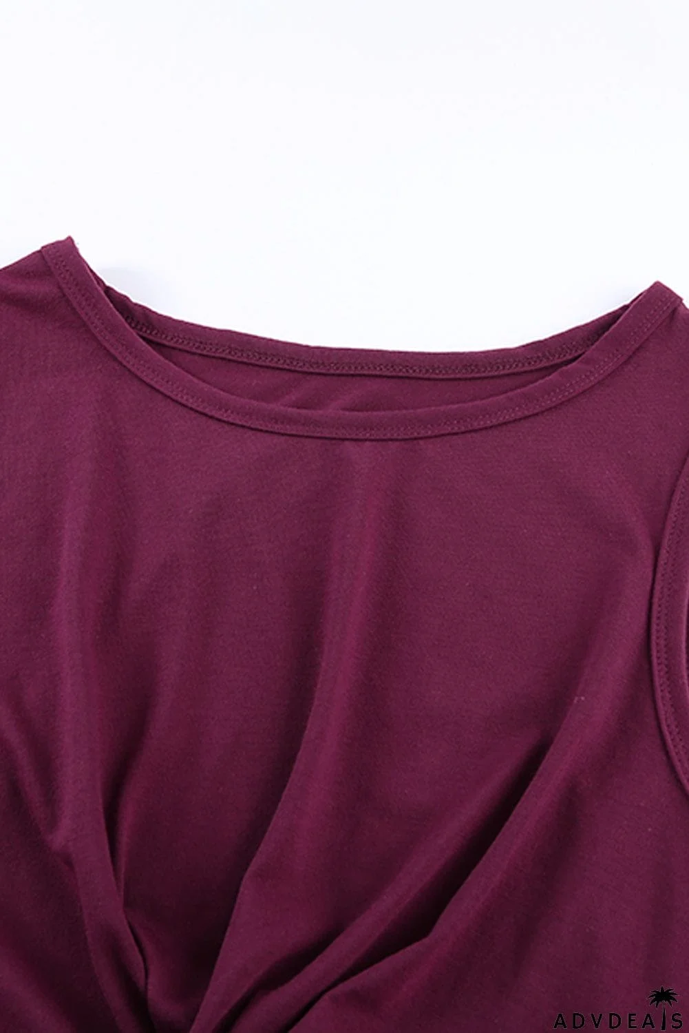Burgundy Crew Neck Sleeveless Twist Hollow-out Bodycon Mini Dress