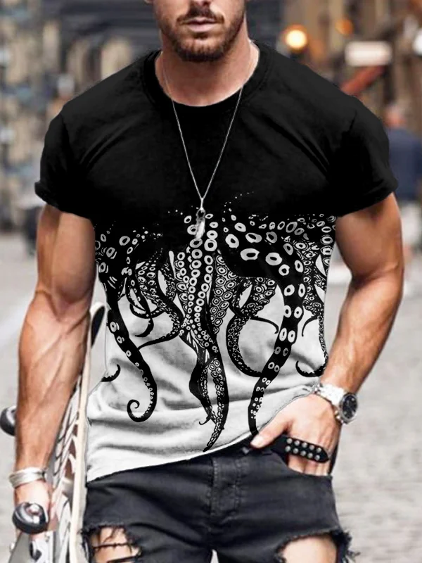 Men's Tentacles Lover Essential Contrast Casual T Shirt