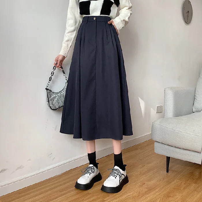 Brownm Brownm High Waist Skirt Female 2023 Autumn And Winter New Korean Version Show Thin Long Skirt Popular Big Swing A-Word Skirt Tide