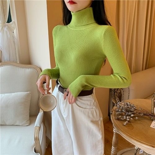 Women's Sweaters Autumn Winter Turtleneck Long Sleeve Casual Knitted Jumper Fashion Slim Elasticity Pullover Sweater Female 2021