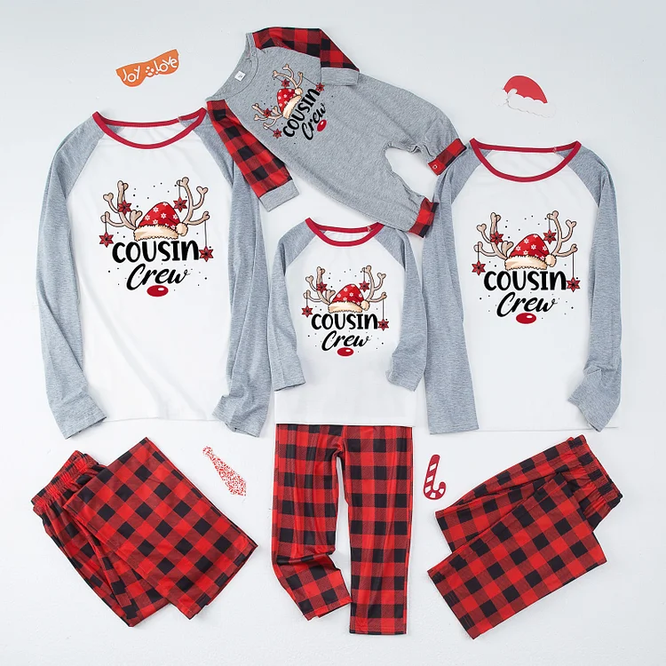 Cousin Crew Christmas Red Reindeer Print Plaid Family Matching Pajamas Sets