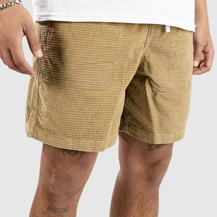 Vintage Corduroy Waffle 5 Inch Men's Shorts Surf Beach Shorts Everyday Casual Khaki