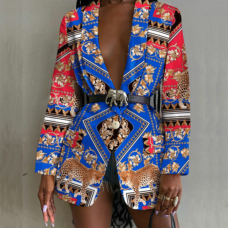 Fashion animal print lapel jacket wearshes