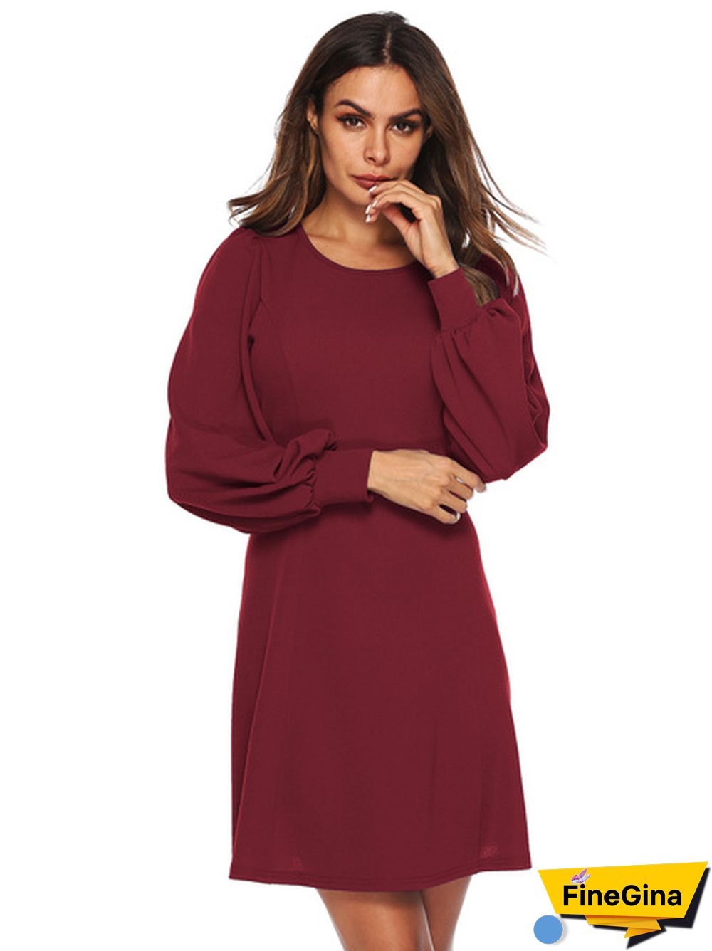 Solid Bishop Sleeve Dress
