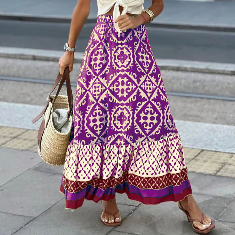 Millshow career day dress up ideas Autumn New Woman Skirts Elegant Beach Style Printed Large Swing and Floor Gothic Long Skirt Femme Casual Ruffle Skirt Streetwear