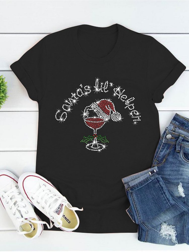 Bestdealfriday Christmas Wine Glass Black Long Sleeve Round Neck T-Shirt 9912310