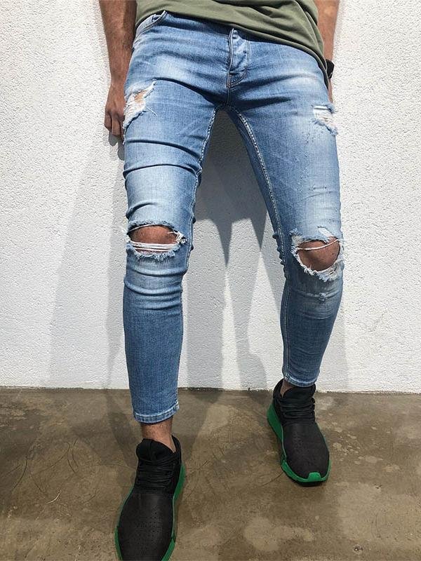 Mens New Fashion Versatile Tight Skinny Stretch-Leg Jeans