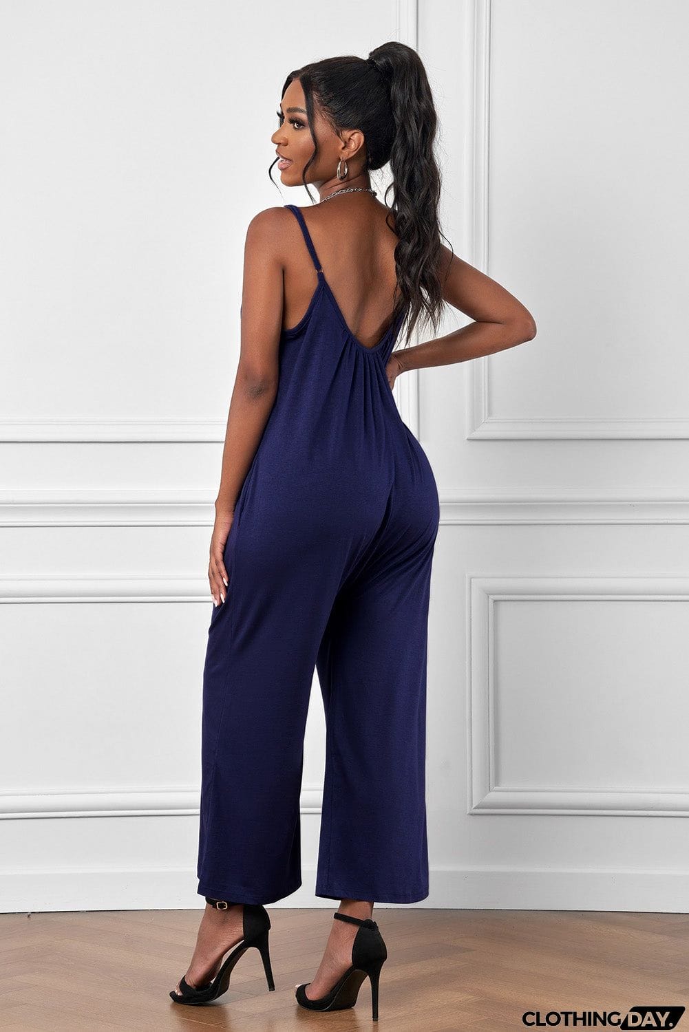 Spaghetti Straps Wide Leg Pocketed Jumpsuits