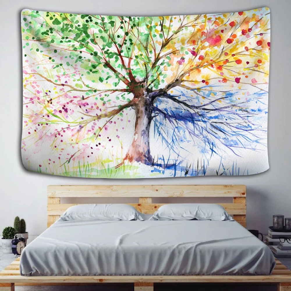 Colorful Tree Tapestry Wall Hanging Psychedelic Forest with Birds Wall Tapestry Bohemian Mandala Hippie Tapestry for Bedroom Liv