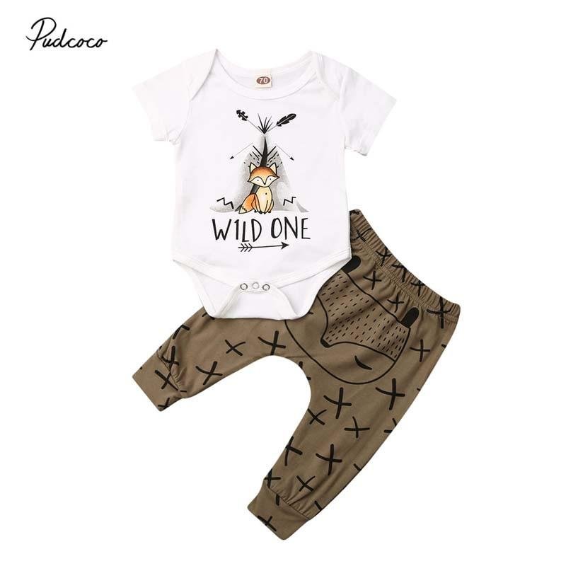 2019 Baby Summer Clothing Lovely Newborn Baby Boy Girl Fox print Clothes Tops Short Sleeve Romper+Harem Pants Outfit 2Pcs Set