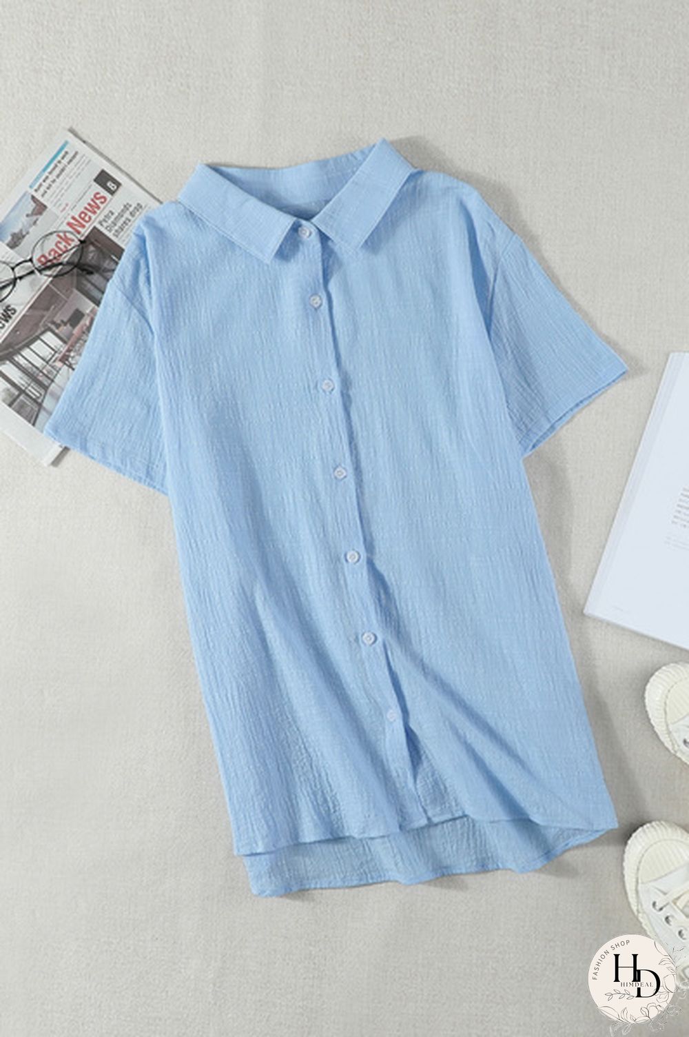 Women's Fashion Button Down Shirt Short Sleeve Loose Lightweight Airy Blouse Top
