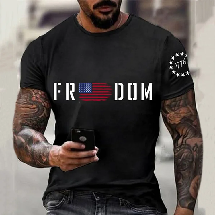 Men's Freedom1776 American Flag Independence Day Casual T-Shirt