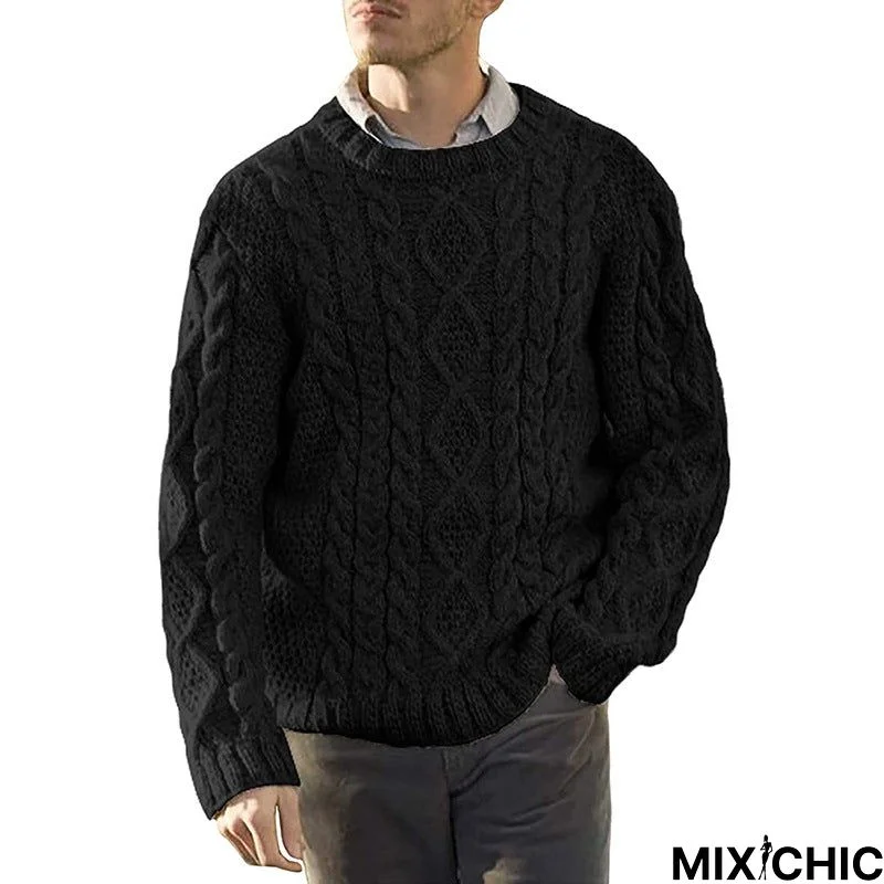 Solid Color Round Neck Long Sleeve Sweater Men's Wear