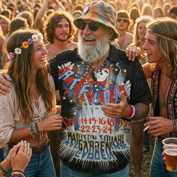 Vintage Grateful Dead Skull & Bear &Terrapin Graphic Cuban Collar Short Sleeve Shirt &ndash; Unisex Retro Cotton Top