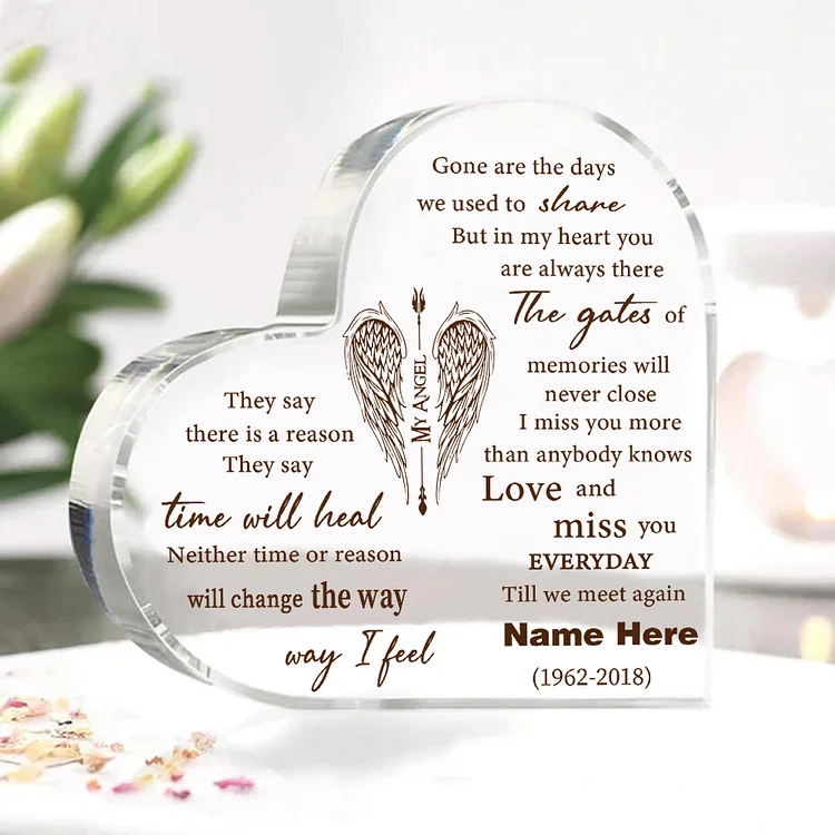 Personalized My Angel Memorial Acrylic Heart Keepsake Desktop Ornament-I Miss You More Than Anybody Knows