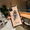2023 Luxury Diamond Gem Peacock Feather Square Case For iPhone