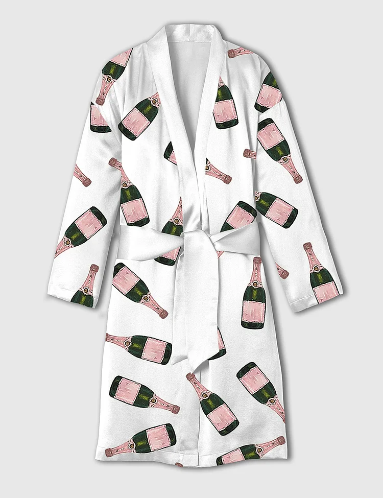 Women's Champagne Bottle Satin Bathrobe 