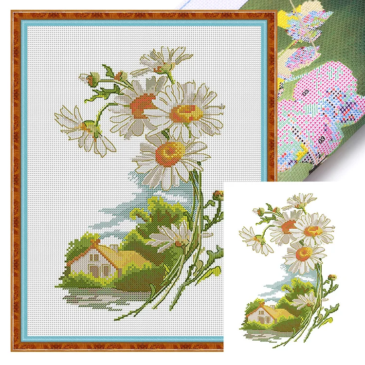 Spring-Daisy Cottage (25*37cm) 14CT Stamped Cross Stitch gbfke