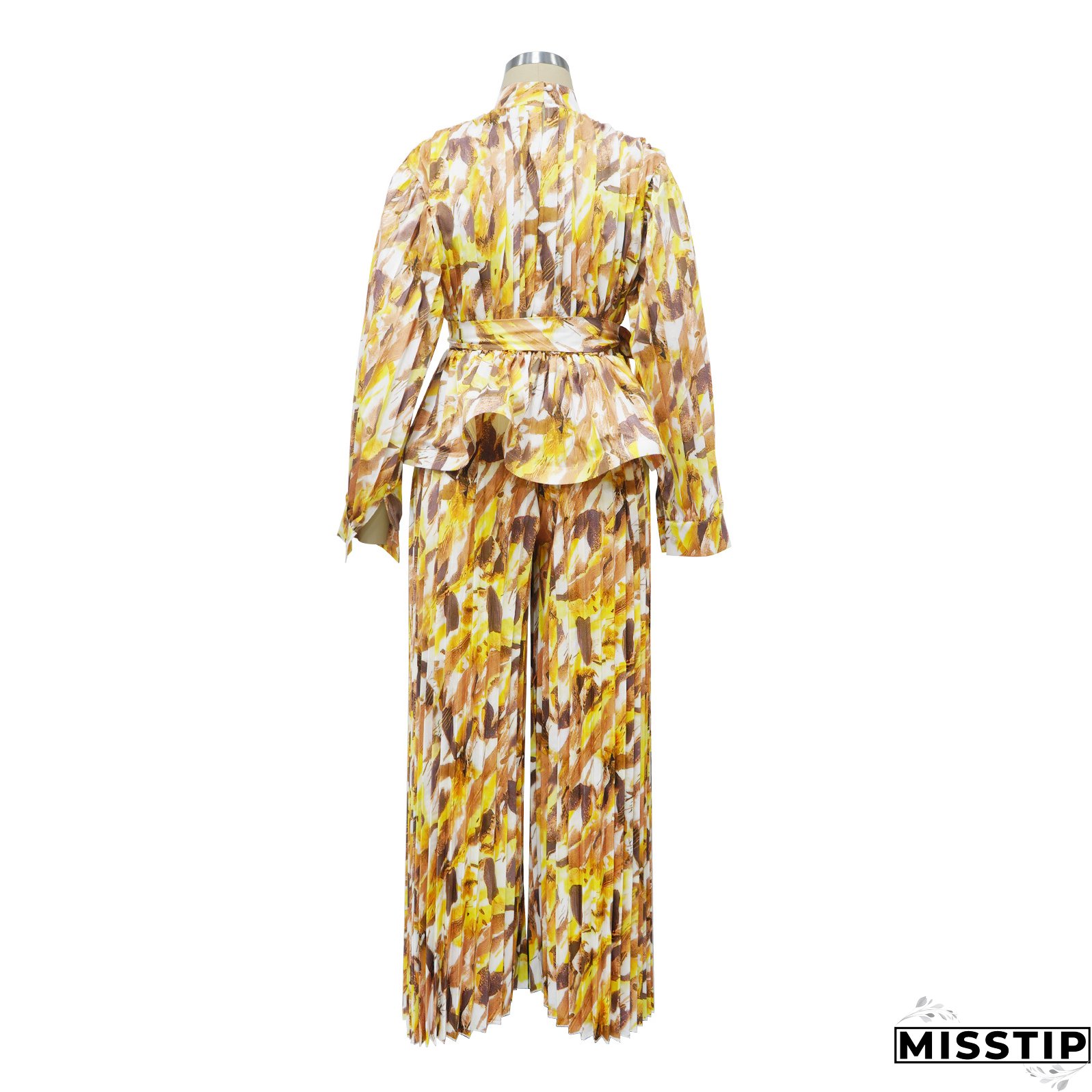 Women Lantern Long Sleeve Top and Wide Leg Pants Printed Casual Two-piece Set