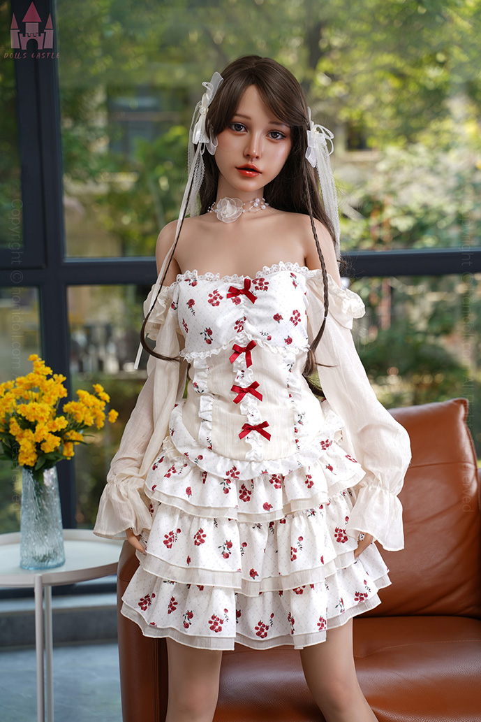 ‌Dolls Castle 158cm Realistic Silicone College Girl in White Ruffle Dress H4832 Dolls Castle HANIDOLL