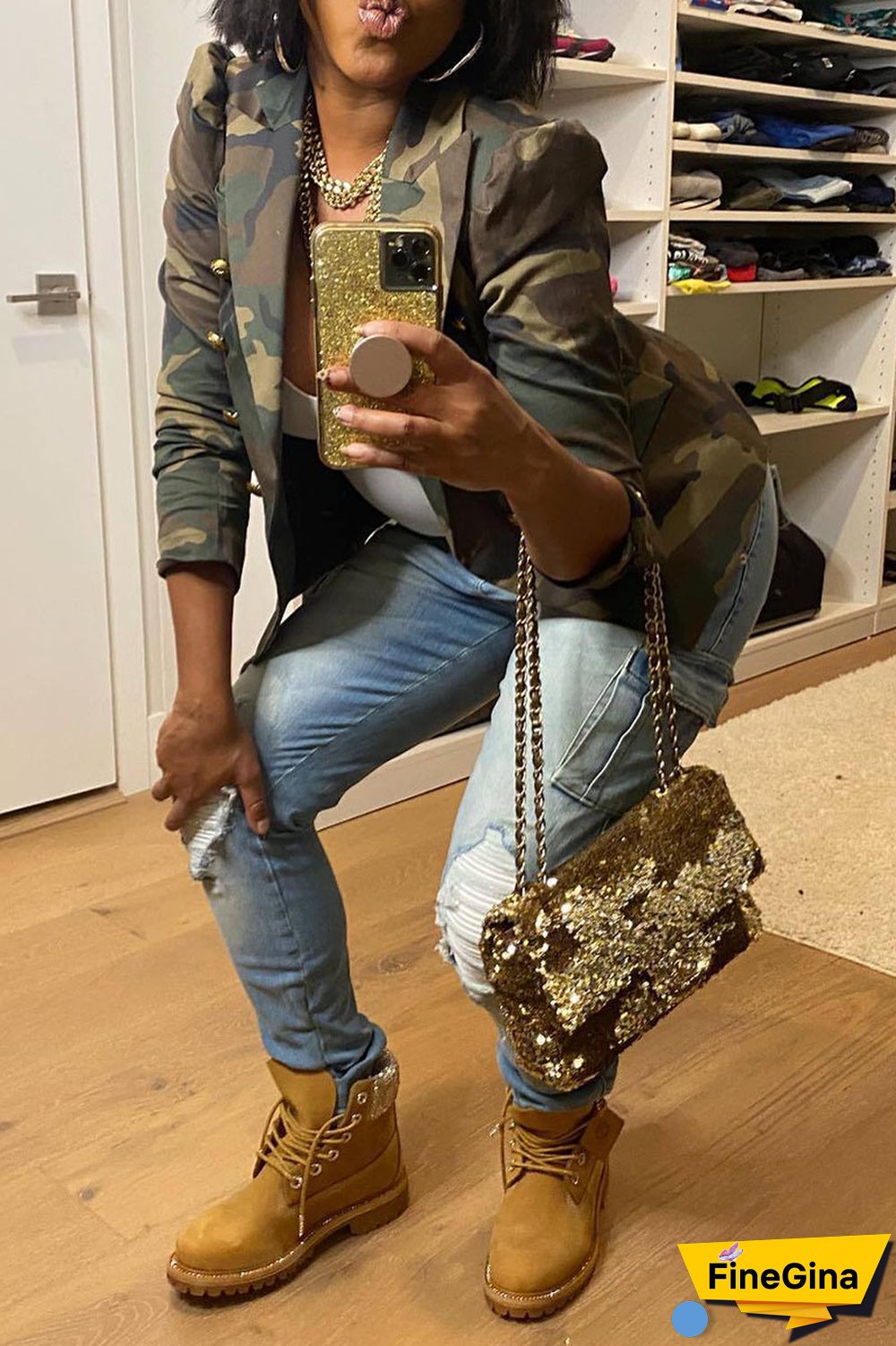 White Casual Print Patchwork Buttons Turn-back Collar Outerwear