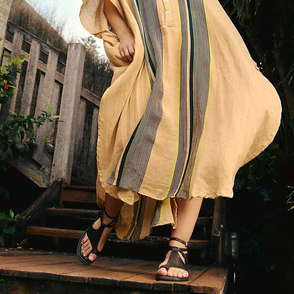 Black Faux Leather Square Toe Flat Wrap Ankle Strap Women's Sandals