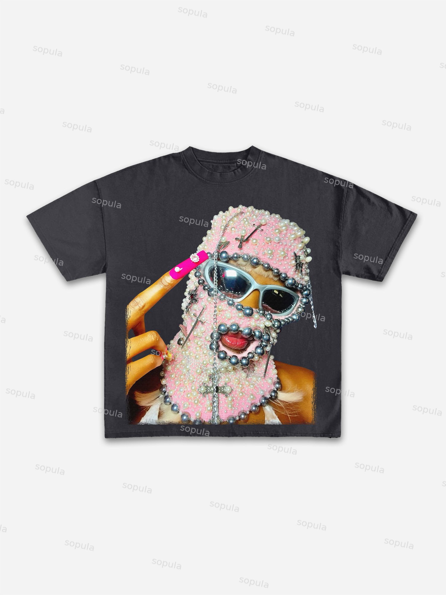 Pearl Mask Print Cotton T-shirt - Sopula ｜Premium Graphic Tees & Graphic Streetwear