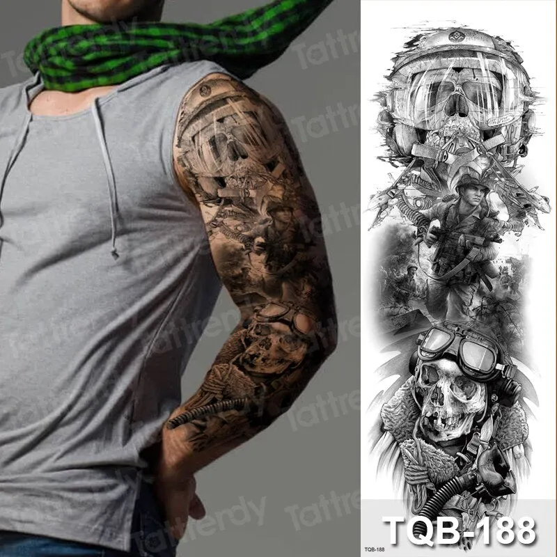temporary tatoo men large waterproof temporary arm sleeve tattoo black robot mechanical tattoos tribal lion head king fox design