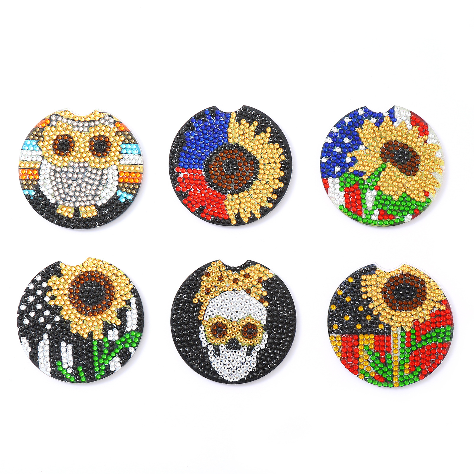 Cross mirror Amazon 6-piece DIY crystal diamond painted sunflower pattern acrylic single-sided coaster with cork pad