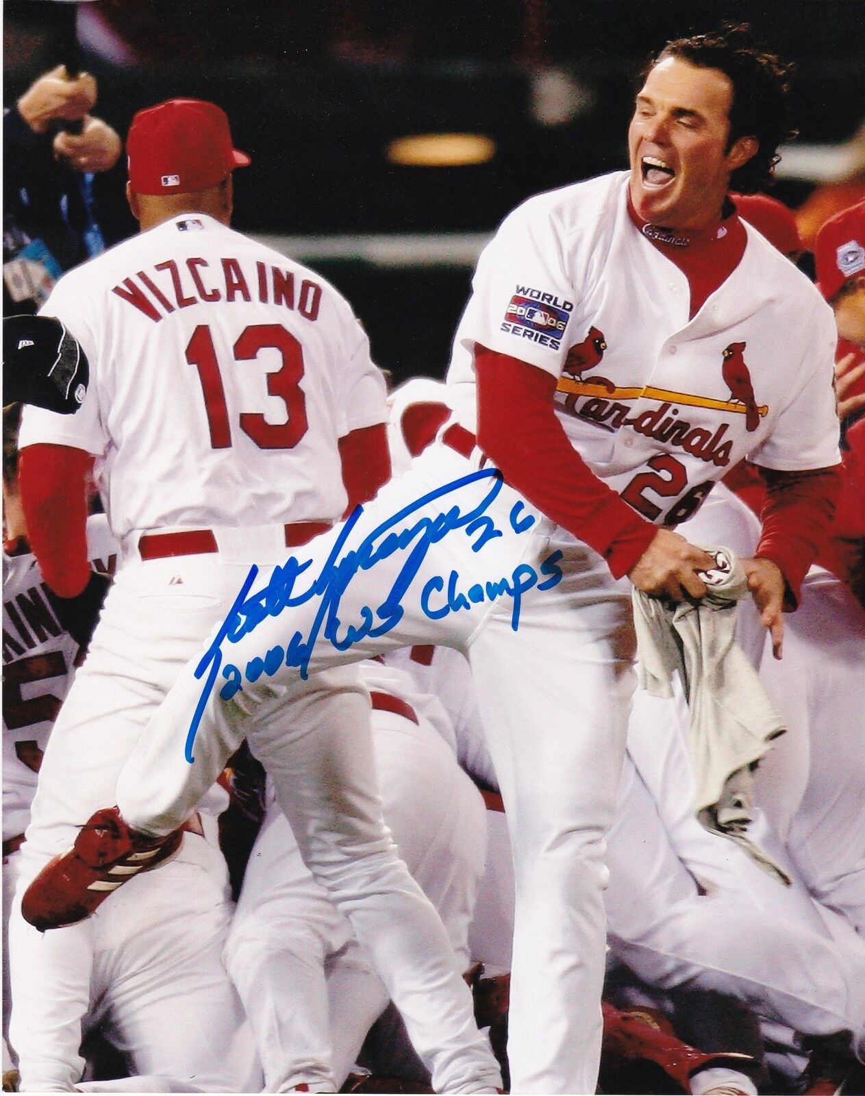 SCOTT SPIEZIO ST. LOUIS CARDINALS 2006 WS CHAMPS ACTION SIGNED 8x10