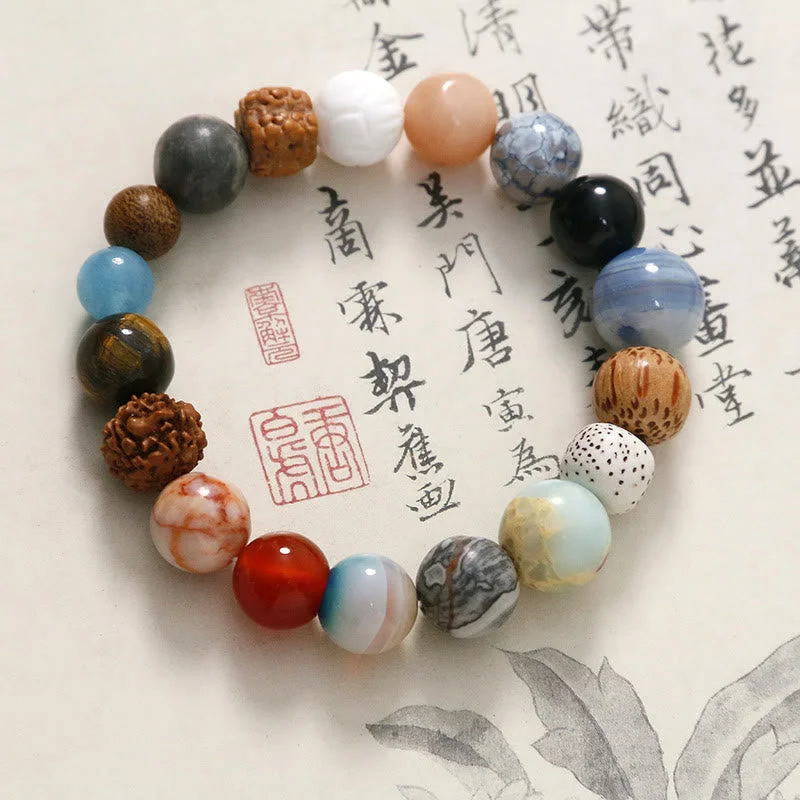 Natural Bodhi Seed Crystal Stone Agate Keep Away Evil Spirits Bracelet