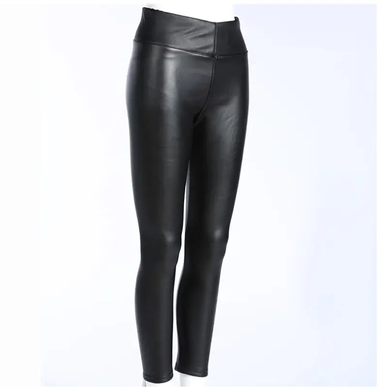 Plush Thick High Waist PU Slim Slim Leather Pants