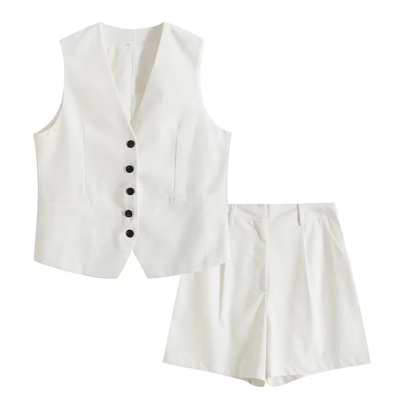 Nigikala Nigikala Summer Leisure Vest Set Linen-Blend Loose Vest + Shorts Set Women K27788