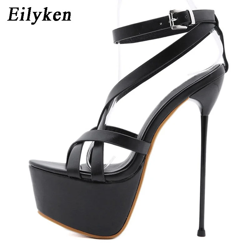 Eilyken Women Sandals Pumps Party Platform Pumps club shoes Stiletto heels Open toe hollow out High Heels Dress shoes Black