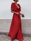 Solid Color Polka-Dot Puff Sleeves Maxi Dresses